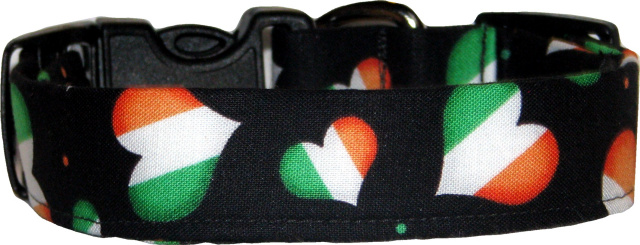 Irish Flag Hearts on Black Dog Collar